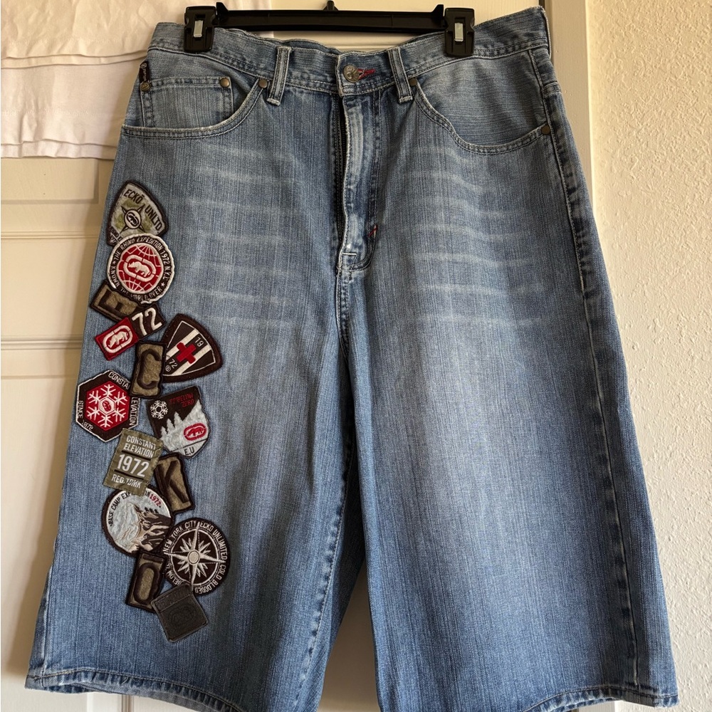 SOLD Embroidered Denim Jorts with Patches